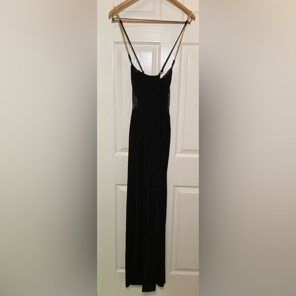 Cider Black Lace Bodice Jumpsuit with Gold Chain Straps - Picture 6 of 13